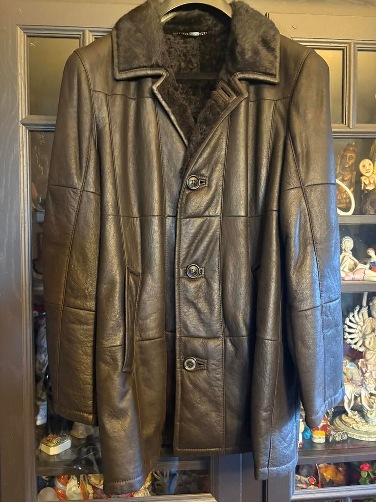 Te koop lederen herenmantel, Kleding | Heren, Ophalen, Bruin, Christ, Maat 56/58 (XL)