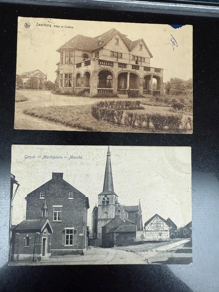 2 postkaarten, Markplein Genk 1915 - Zwartberg 1915, Verzamelen, Postkaarten | België, Gelopen, Limburg, Voor 1920, Ophalen of Verzenden