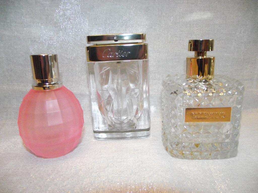 flacons verre travaillé !! , vides , Cartier ,Valentino ,, Collections, Parfums, Enlèvement ou Envoi, Utilisé, Bouteille de parfum