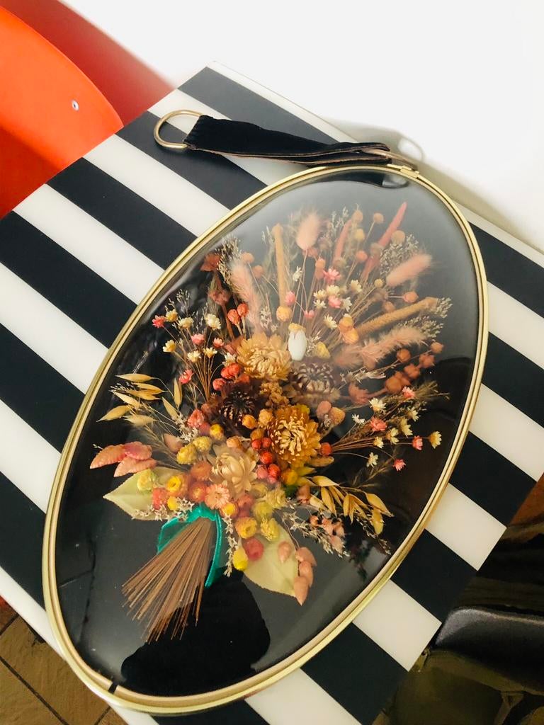 Vintage - Bolle Kader - Gedroogde bloemen, Ophalen of Verzenden