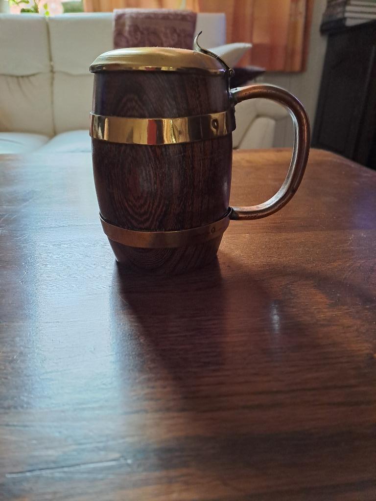 pot en bois avec couvercle et poignée en cuivre, Enlèvement ou Envoi, Utilisé