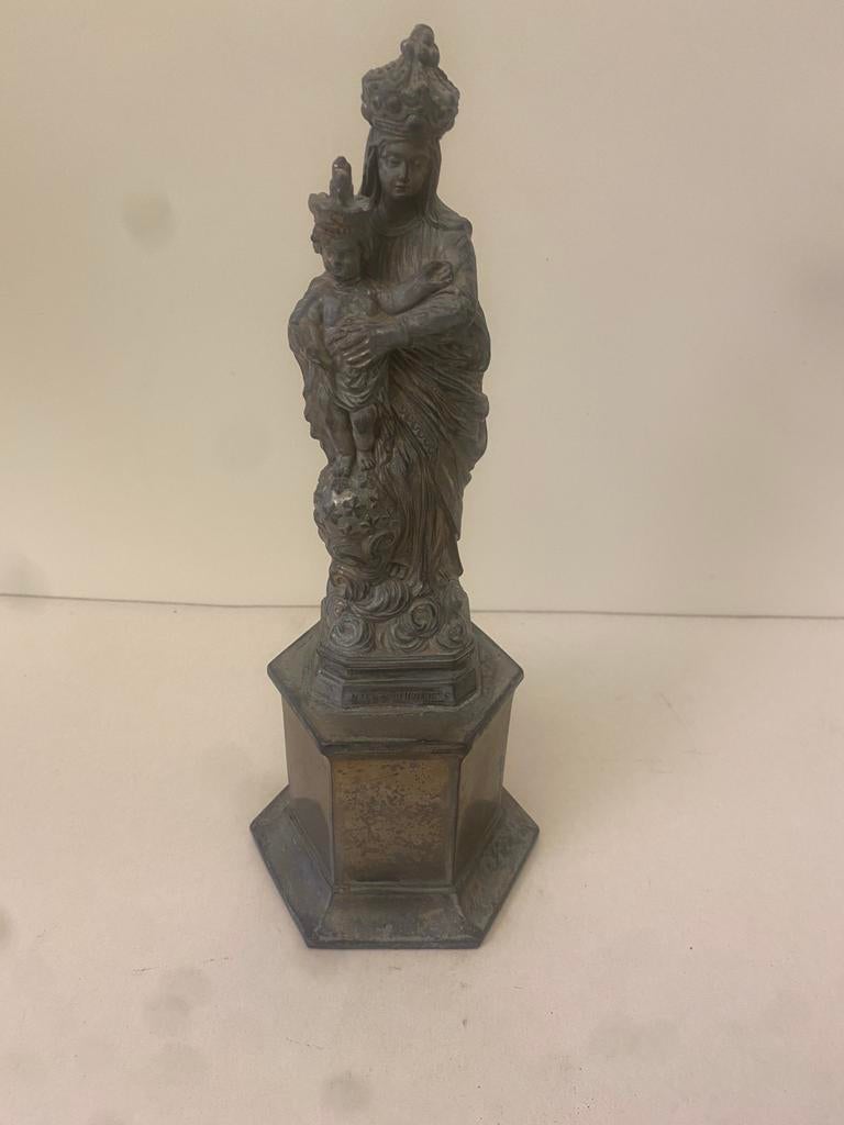 Vintage tinnen Maria met Kind Beeld ( 29 cm x 10 cm) groot., Antiek en Kunst, Ophalen of Verzenden