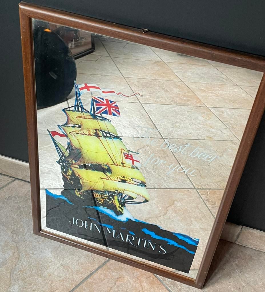 Vintage spiegel john martins mancave, Ophalen of Verzenden, Zo goed als nieuw