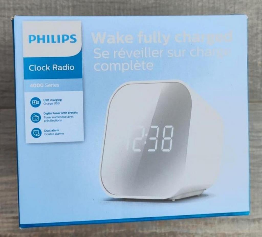 Radio-réveil Philips série 4000 (blanc), Electroménager, Réveils, Neuf, Digital, Enlèvement ou Envoi