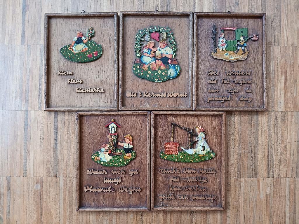 Set van 5 nostalgische houten spreuken, Enlèvement ou Envoi, Comme neuf