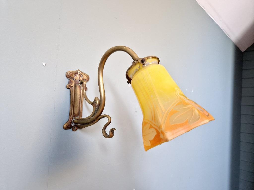 Art Nouveau bronzen wandlamp, jaren 1900, Ophalen of Verzenden