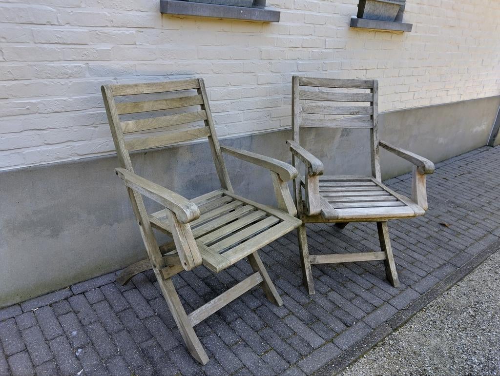 2 houten inklapstoelen tuinstoelen, Jardin & Terrasse, Chaises de jardin, Enlèvement
