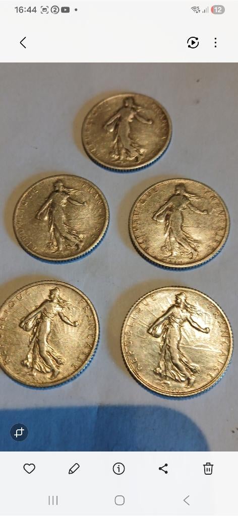 Zilverdouche van 5 x 1 frank, Ophalen of Verzenden, Frankrijk, Losse munt, Zilver