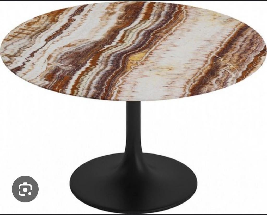 Levendige onyx eettafel van Goossens, Huis en Inrichting, Tafels | Eettafels, Rond, Metaal, Ophalen