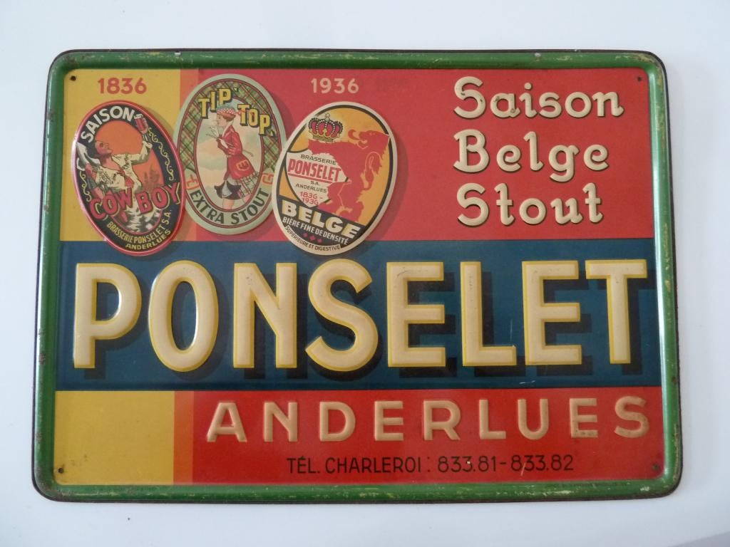 reclamebord no emaille bord retro vintage bier PONSELET, Verzamelen, Ophalen of Verzenden, Reclamebord