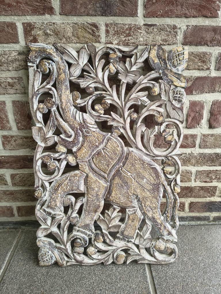 Houten wandpaneel met olifant op, Ophalen, Gebruikt