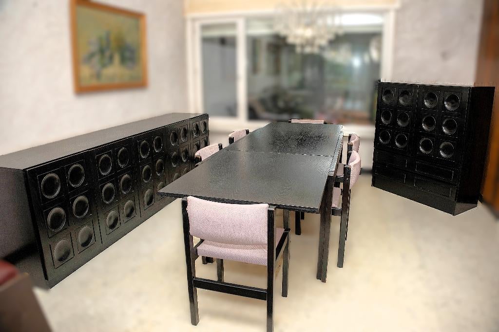 Originele vintage eetkamer '70 – brutalistische stijl, Ophalen, Zo goed als nieuw, Brutalisme, 4 tot 6 stoelen