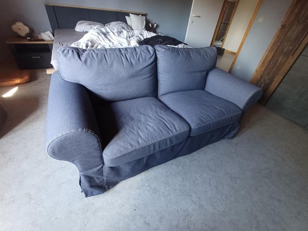 Mooie zetel 2zit blauw stof, Enlèvement, Tissus