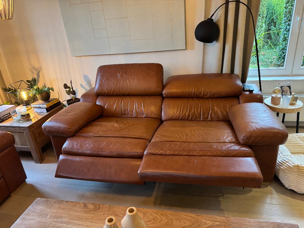 lederen  salon met 2 relaxen TE KOOP VOOR 780 EURO, Ophalen, Gebruikt, STRAK MODERN  DESIGN, 200 tot 250 cm