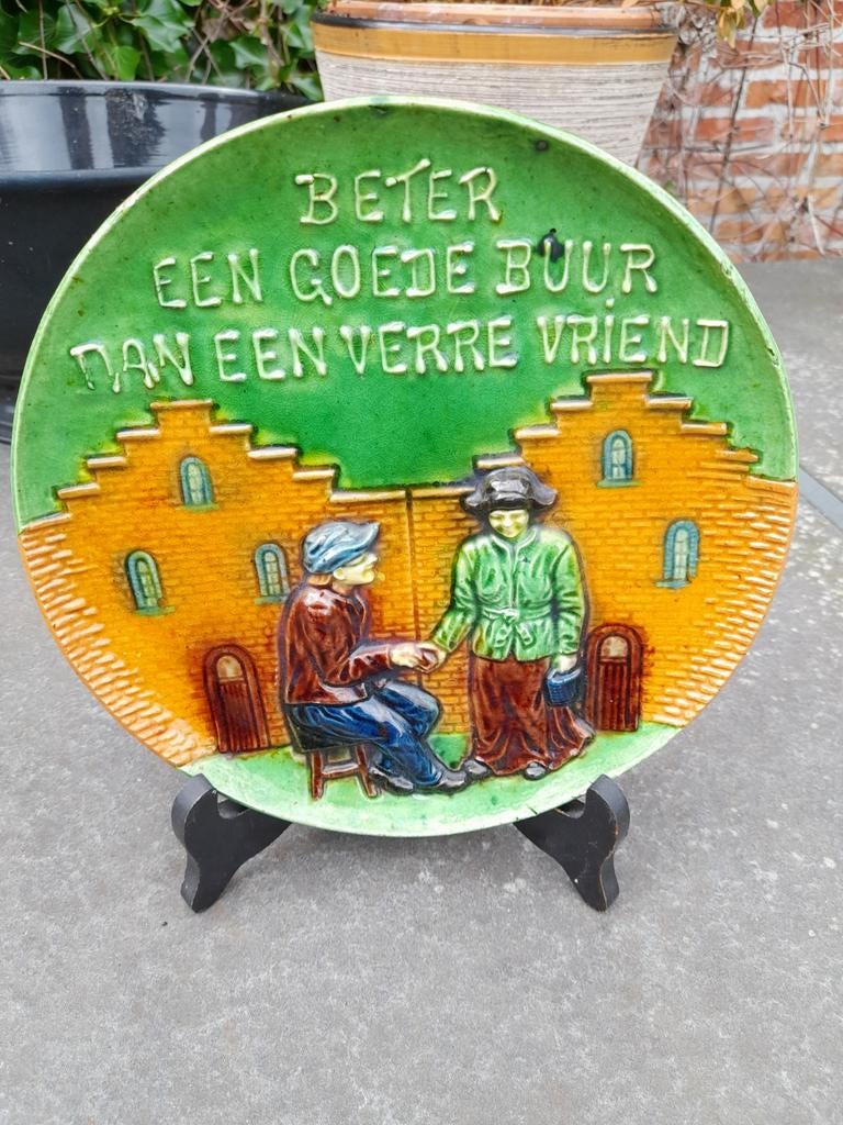 Bord spreuk Vlaams aardewerk, Antiek en Kunst, Ophalen of Verzenden
