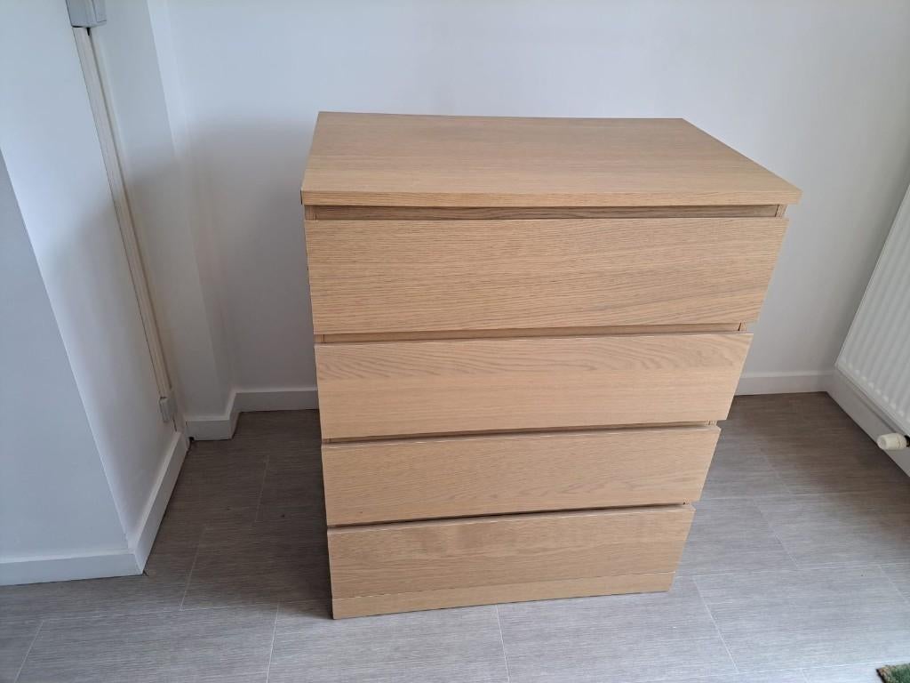 Ladekasten MALM, 4 lades, wit gelazuurd eikenfineer, 80x100, Huis en Inrichting, Kasten | Ladekasten, Ophalen, 100 tot 150 cm