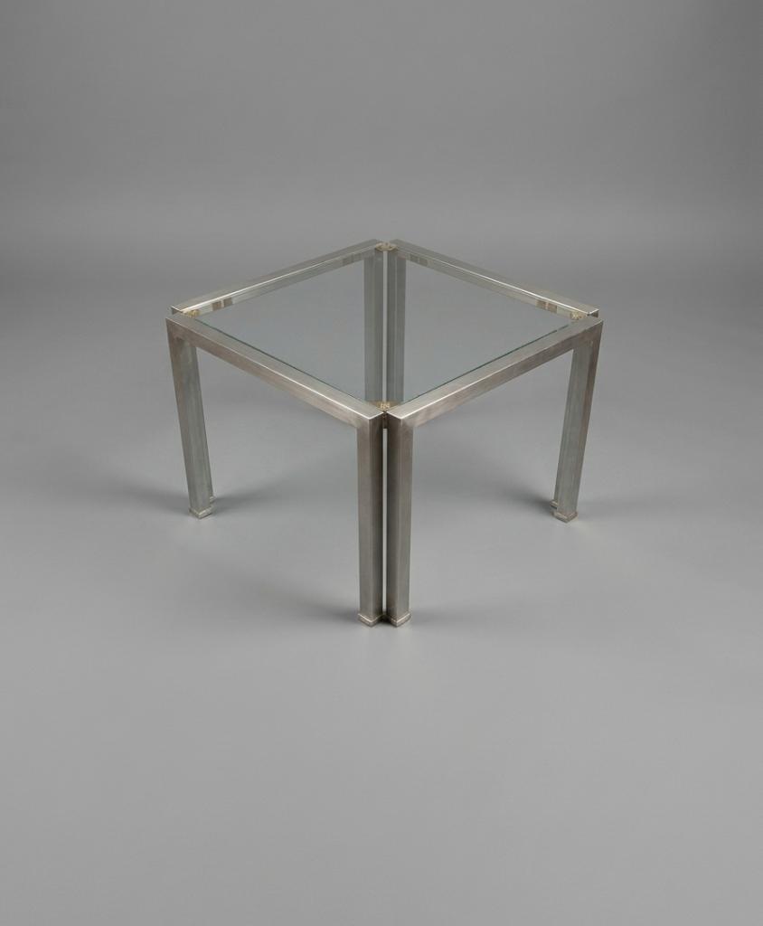 Vintage Peter Ghyczy salontafel aluminium en glas, Maison & Meubles, Tables | Tables de salon, Geen, Geen, Verre, 50 à 100 cm