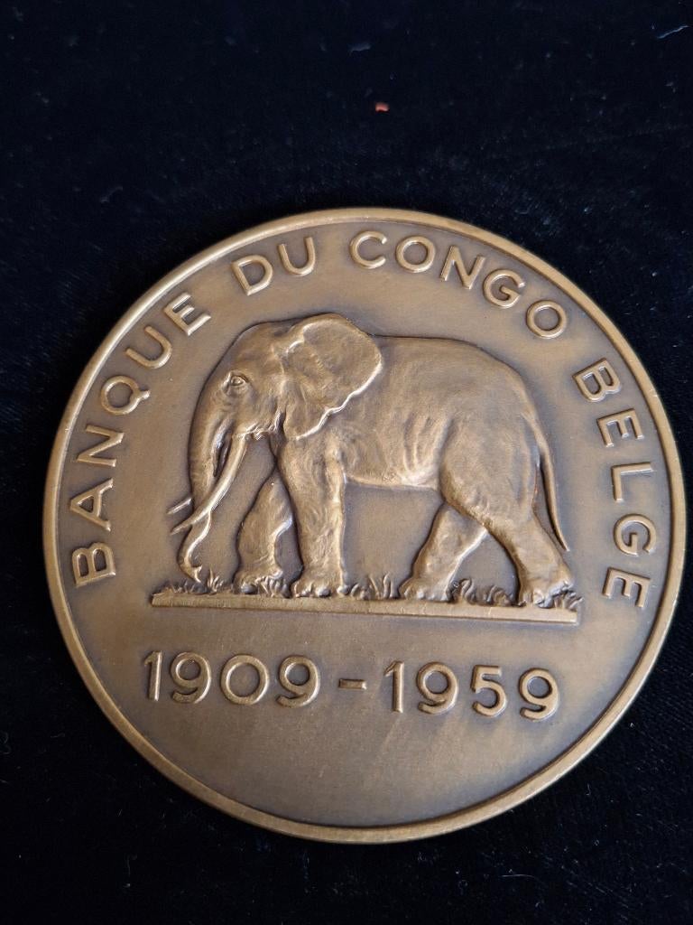 medaille Banque du Congo Belge  1909 - 1959, Verzenden, Brons