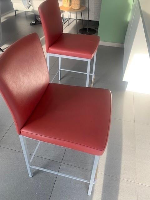 4 Barstoelen Perfecta Rood, Huis en Inrichting, Barkrukken, Gebruikt, 90 cm of meer, Leer, Metaal, 4 krukken, Met voetsteun, Ophalen