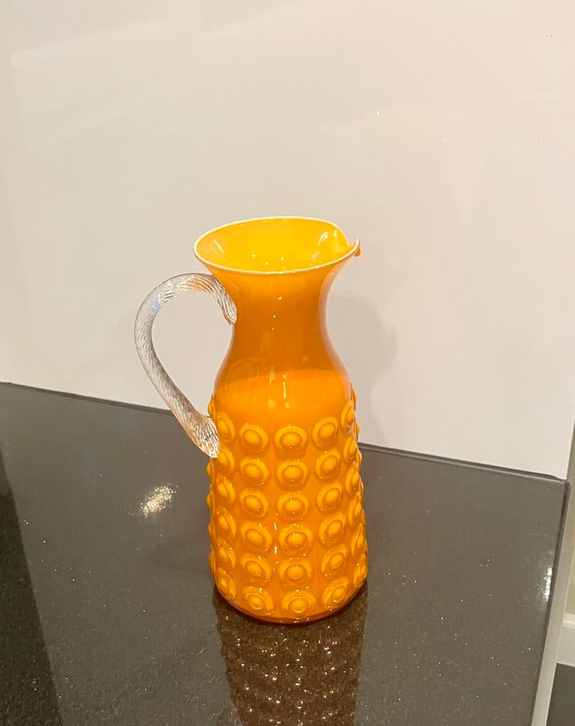 Vintage glazen kan oranje hobnail empoli, Antiek en Kunst, Antiek | Glaswerk en Kristal, Ophalen of Verzenden