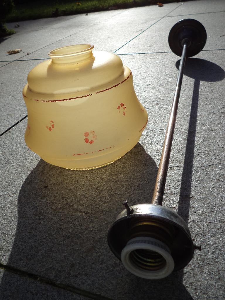 Oude steellamp art deco glaspasta chroom plafonnier luster, Antiquités & Art, Enlèvement ou Envoi