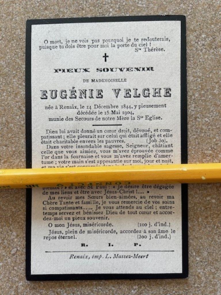 CP RENAIX/RONSE  MAD Eugénie VELGHE  1844 et y décédée 1904, Ophalen of Verzenden, Bidprentje