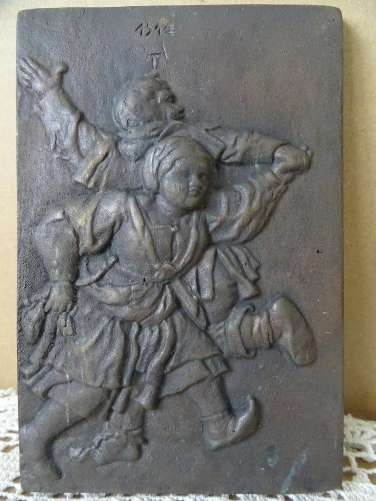 Albrecht Dürer antiek brons reliëf Boerenpaar dansend 10x15, Ophalen of Verzenden, Brons