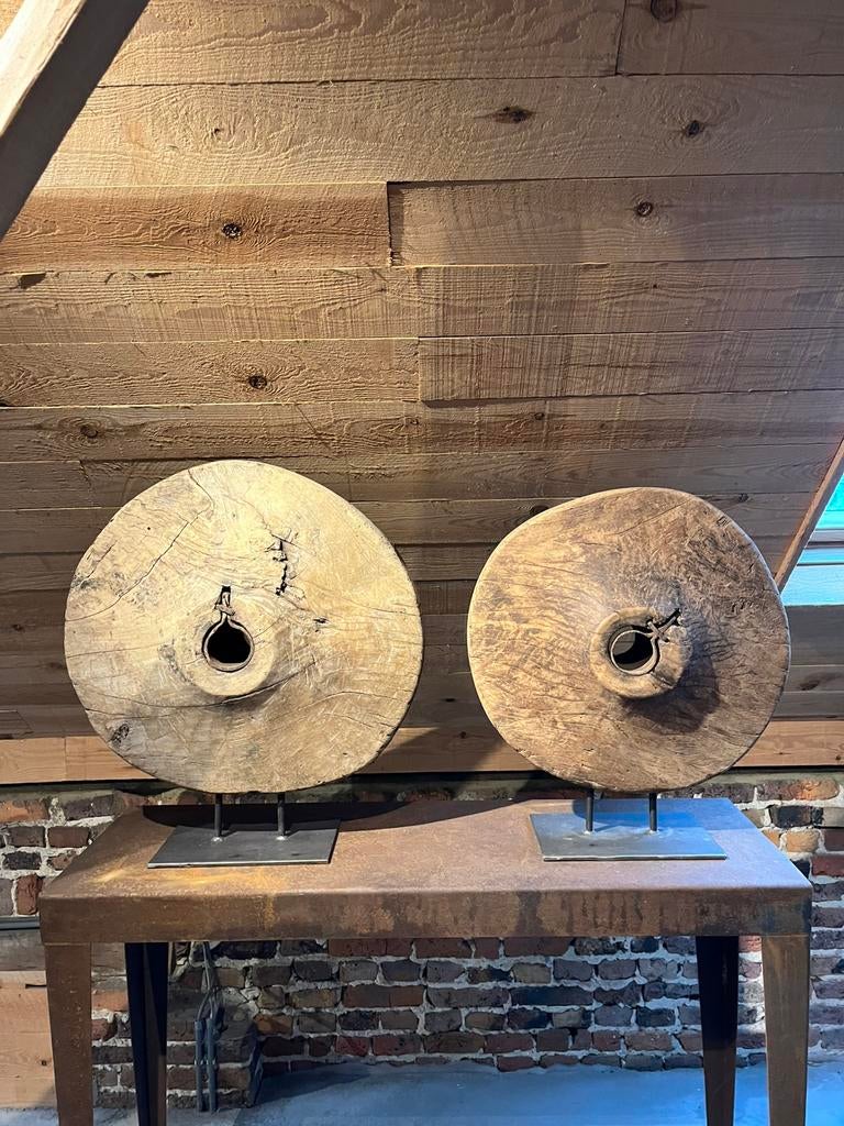 Antieke industriële houten vliegwiel, Antiek en Kunst, Ophalen