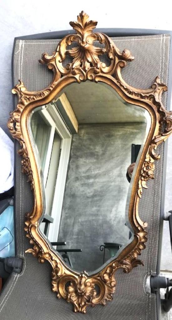 Miroir Barok plaqué or artisanal Belge H 84 Antique💎😍👌, Enlèvement ou Envoi, Autres formes, 50 à 100 cm, Moins de 100 cm