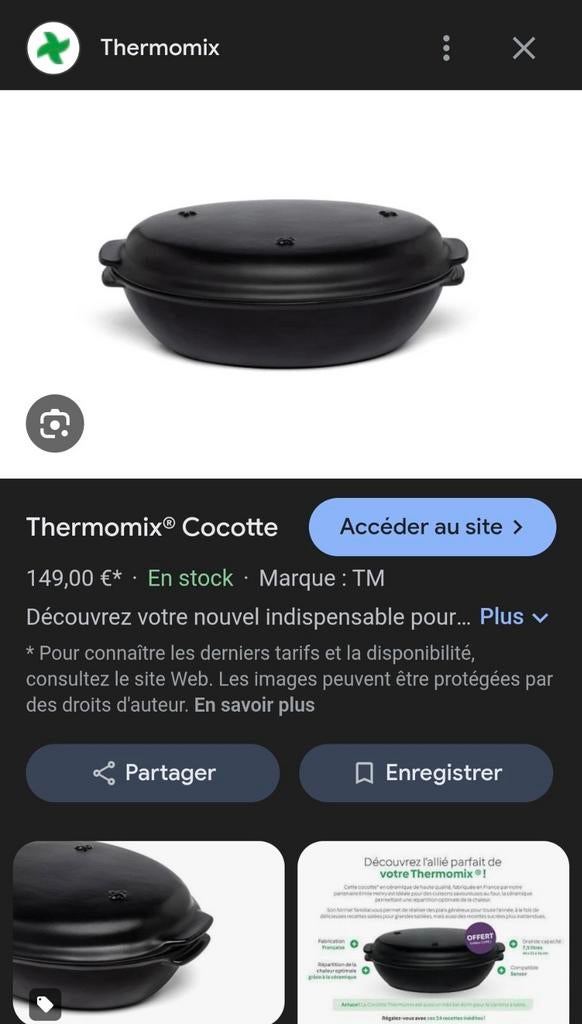 Cocotte Gourmet Thermomix, Electroménager, Cuisinières, Enlèvement