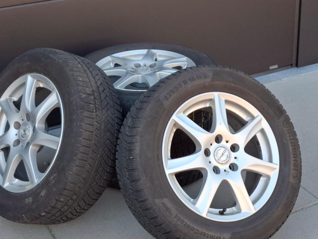 Winterbanden met velg 225/55 R16 H, Gebruikt, 16 inch, Banden en Velgen, Personenwagen