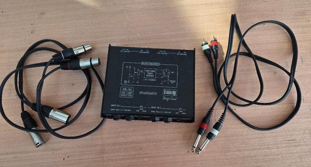 IMG Stageline DIB‑102 DI‑box – inclusief cinch  XLR kabels, Audio, Tv en Foto, Professionele apparaten, Ophalen, Gebruikt, Audio