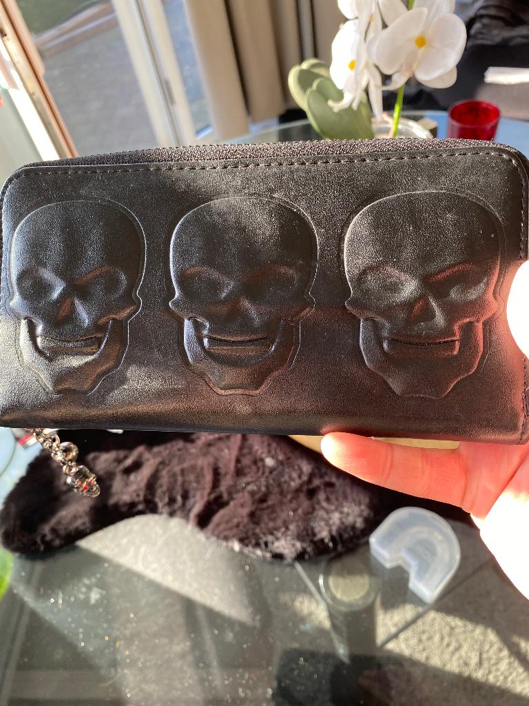 Dames portemonnee met skulls, Enlèvement, Neuf, Noir, Cuir