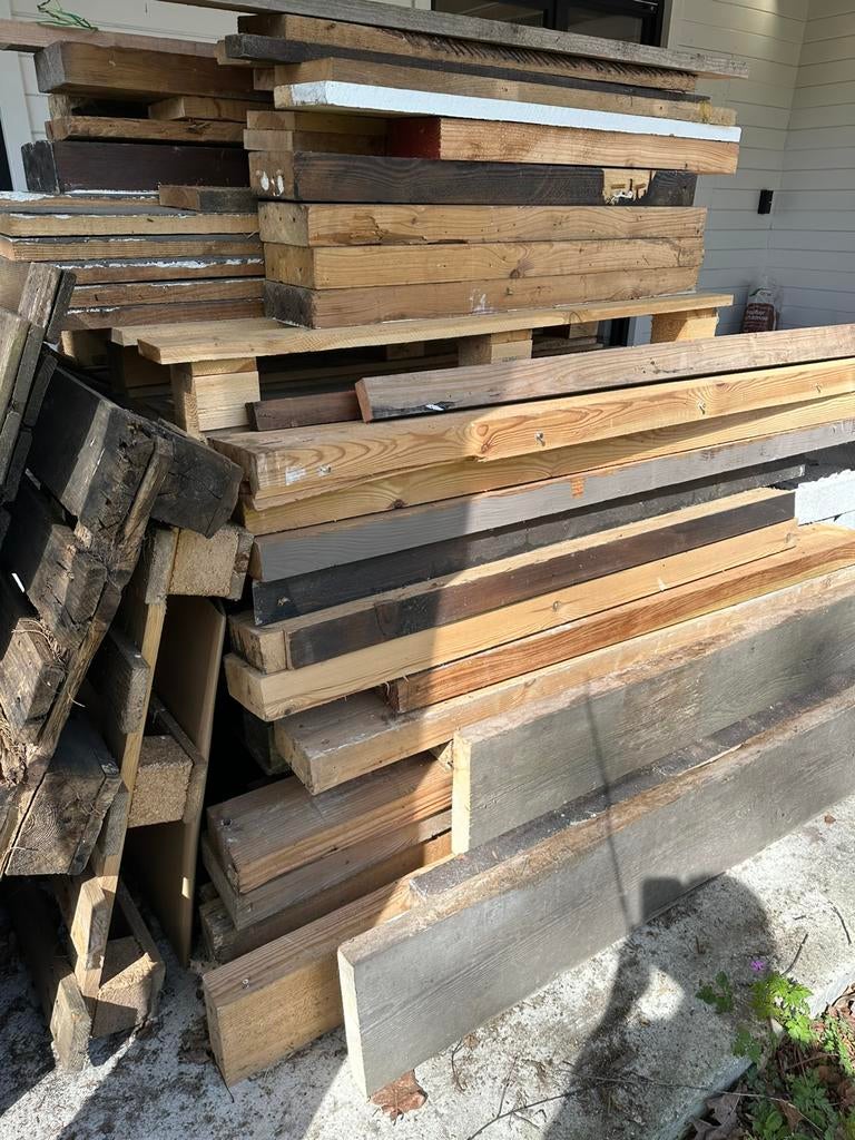 Houten balken/planken oregon + 12 paletten, Doe-het-zelf en Bouw, Ophalen, Gebruikt