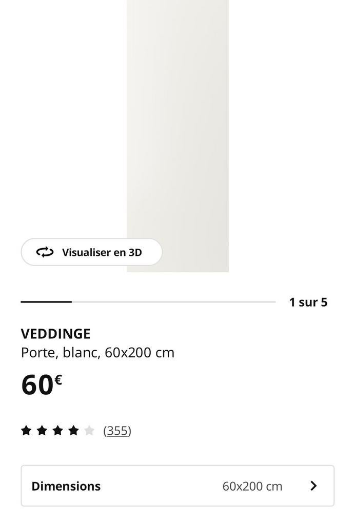 Porte veddinge ikea, Enlèvement, Neuf, 50 à 100 cm, 200 cm ou plus