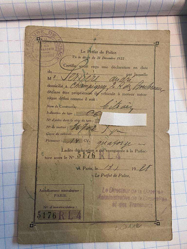 Carte grissen van vooroorlogse citroen C6 oldtimer, Ophalen of Verzenden