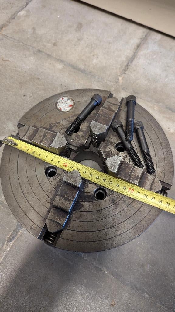 Mandrin à 4 mors de 250 mm et plaque de surface de 300 mm, Bricolage & Construction, Tours, Enlèvement, Utilisé, Élément