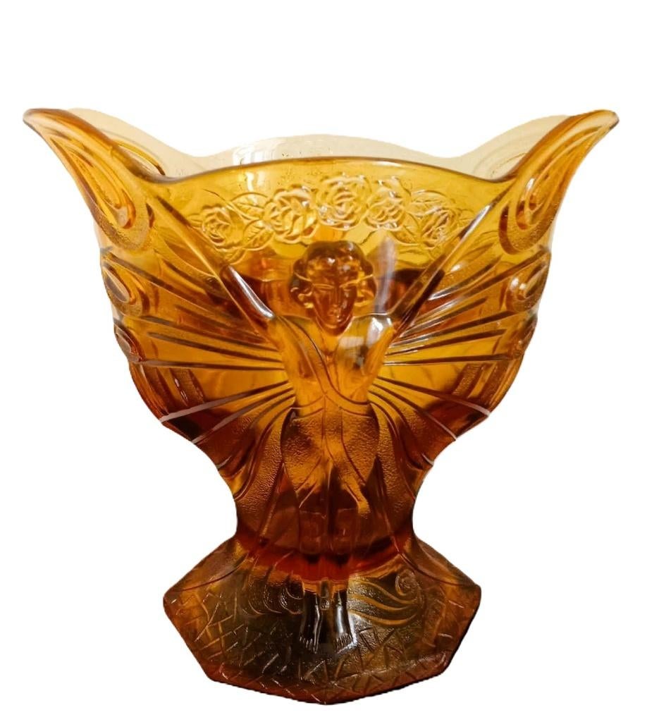 Vase Ard-Deco spécial en verre ambré., Antiquités & Art, Enlèvement ou Envoi