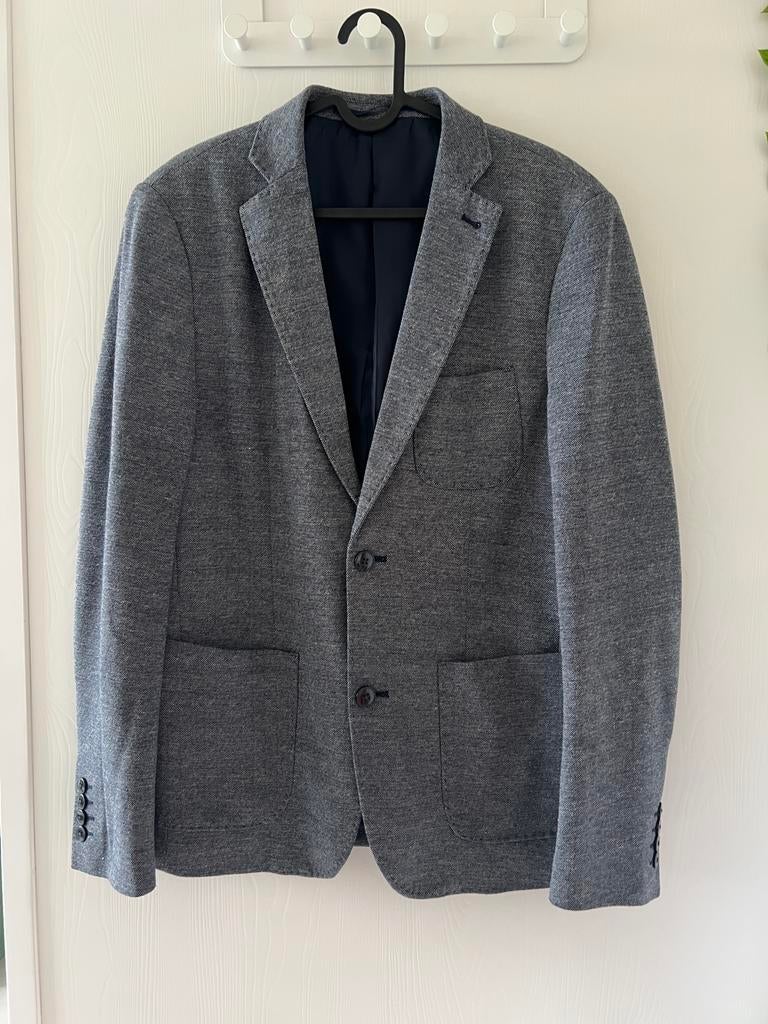 Navy blauw gespikte heren blazer WE maat m, Ophalen, Zo goed als nieuw, Maat 48/50 (M), Blauw