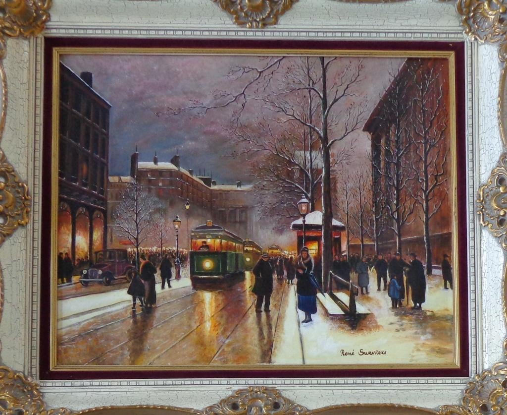 RENE SWENTERS / MENSEN IN DE STAD / OLIEVERF / 53x63cm KADER, Ophalen of Verzenden