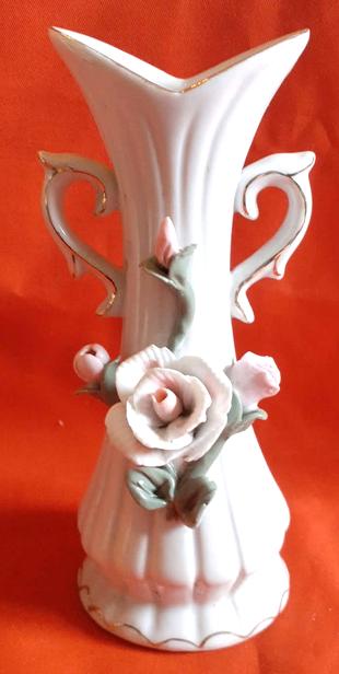 vase soliflore decoratif blanc avec fleur relief, Ophalen of Verzenden