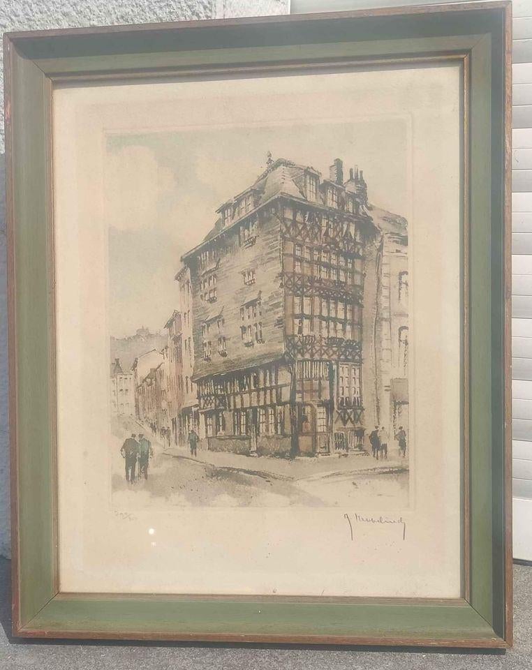 gravure ruelle animee signe roger hebbelinck, Ophalen of Verzenden