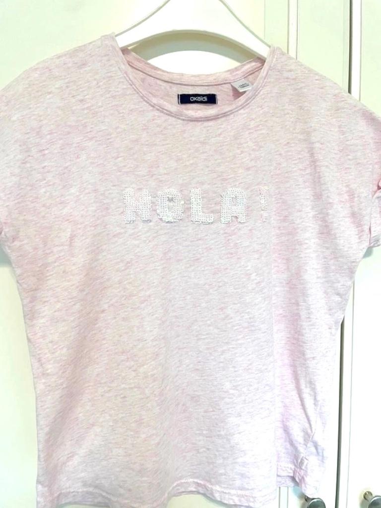 T-shirt rose, fille, Okaidi, 10 ans (140 cm), Enlèvement ou Envoi, Utilisé, Fille