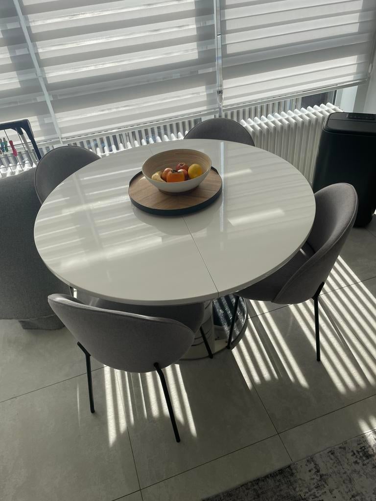 Tafel wit hoogglans verlengbaar, Huis en Inrichting, Tafels | Eettafels, Ophalen, Ovaal