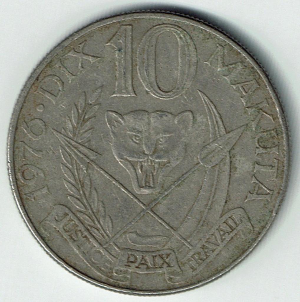 10 Makuta 1976 Zaïre, Envoi, Autres pays, Monnaie en vrac
