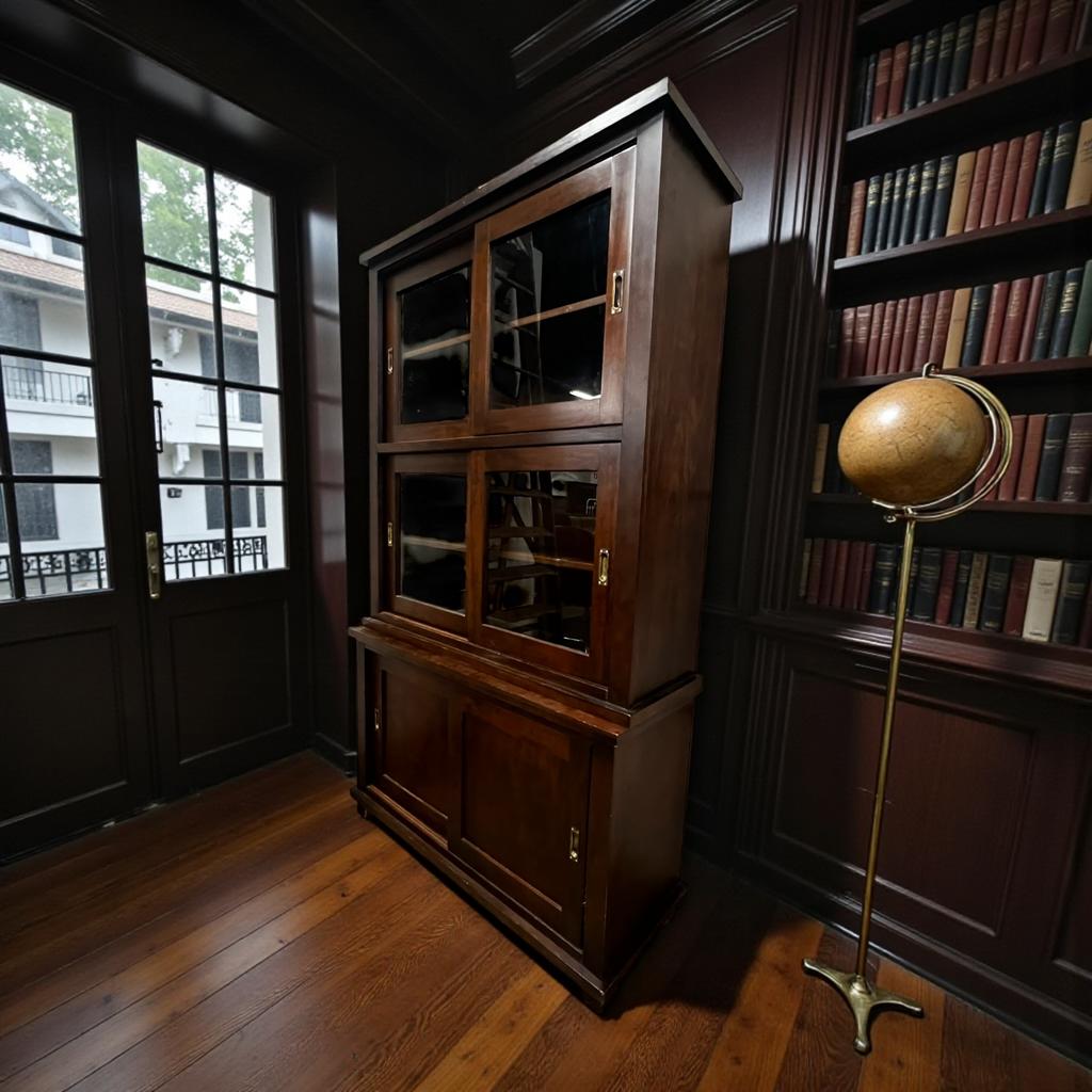 Vintage houten vitrinekast / kast  met schuifdeuren, Ophalen of Verzenden, Gebruikt