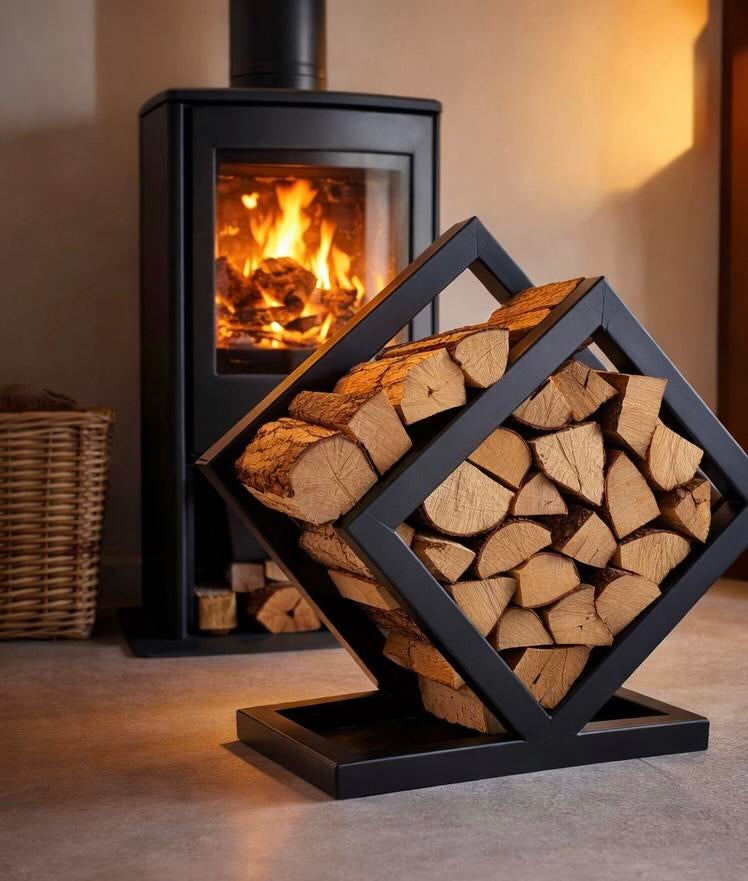 Range buche design en acier, Maison & Meubles, Poêles, Comme neuf, Bois, Enlèvement