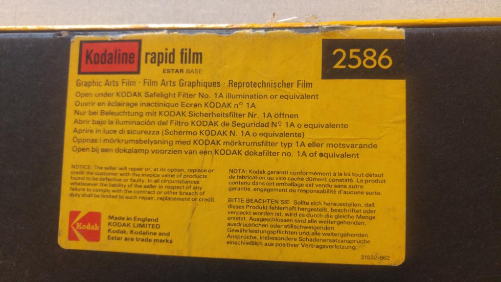 GEZOCHT: Kodak Kodaline Rapid Film 2586 (graphic arts film), Audio, Tv en Foto, Ophalen of Verzenden, Gebruikt