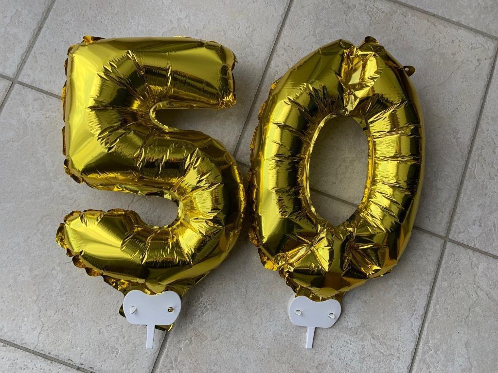 Lot pour décoration de 2 chiffres gonflables « 5 » et « 0 », Ophalen of Verzenden, Gebruikt, Versiering