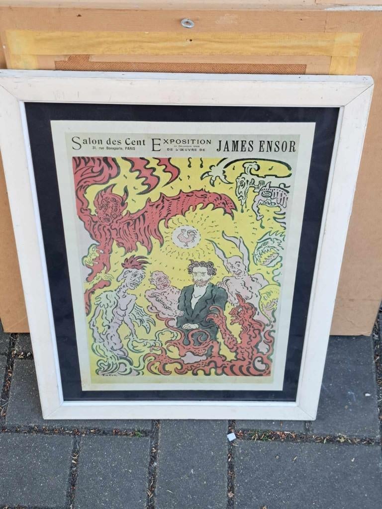 lithographie salon des cent exposition de james ensor, Antiek en Kunst, Ophalen of Verzenden